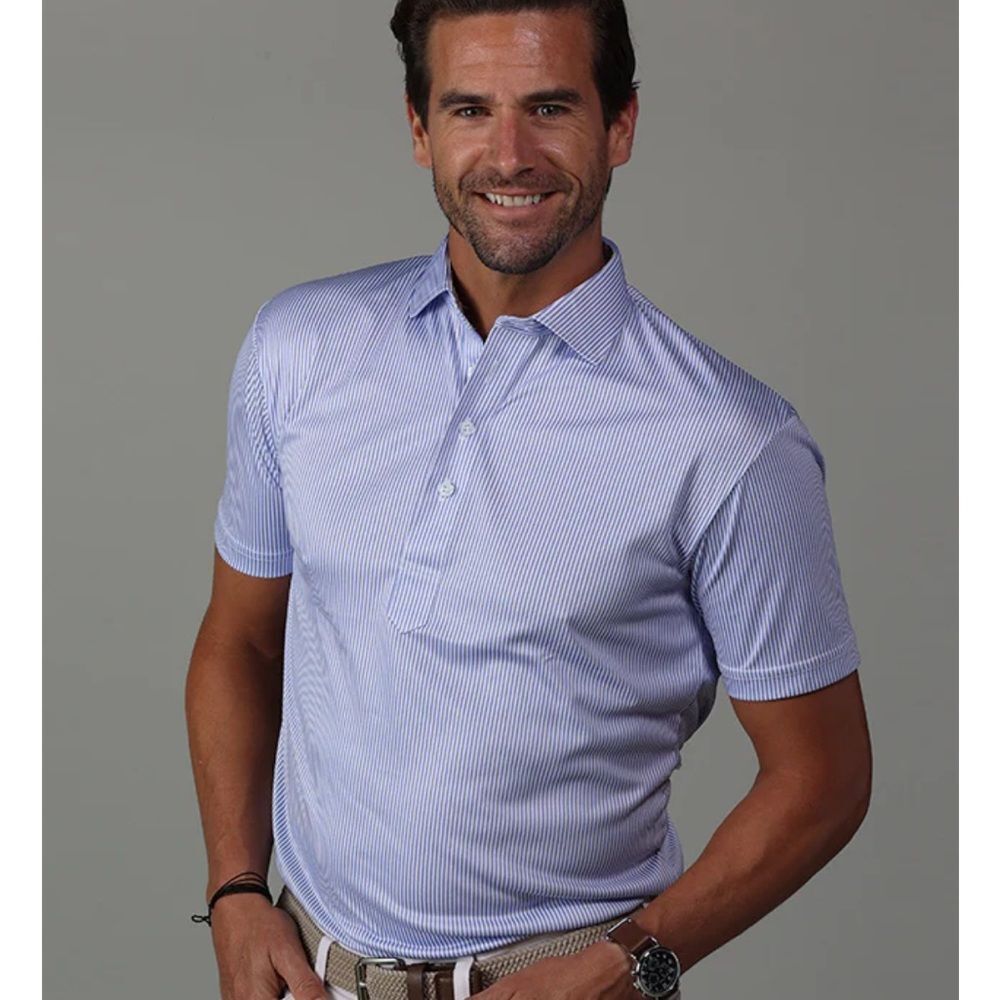 Collars & Co. Dress Collar Polo NWT Size Large Blue White Stripe Short Sleeve